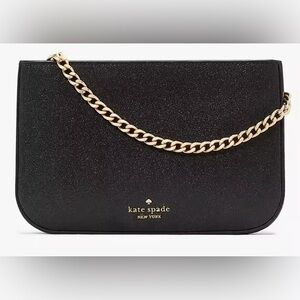 Kate Spade Black Glimmer Pochette With Gold Chain New
